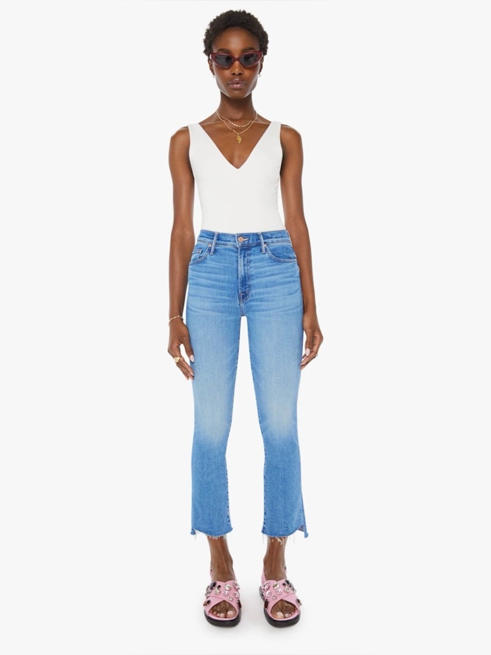 MOTHER The Insider Crop Step Fray Jeans in Out Of The Blue 26
